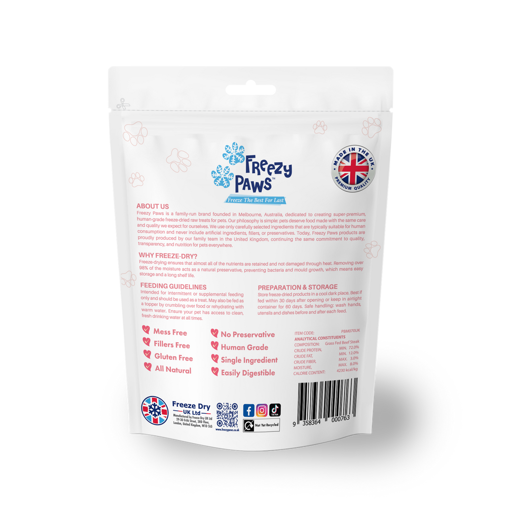 Freeze-Dried Raw Grass Fed Beef Steak Treats (70g)