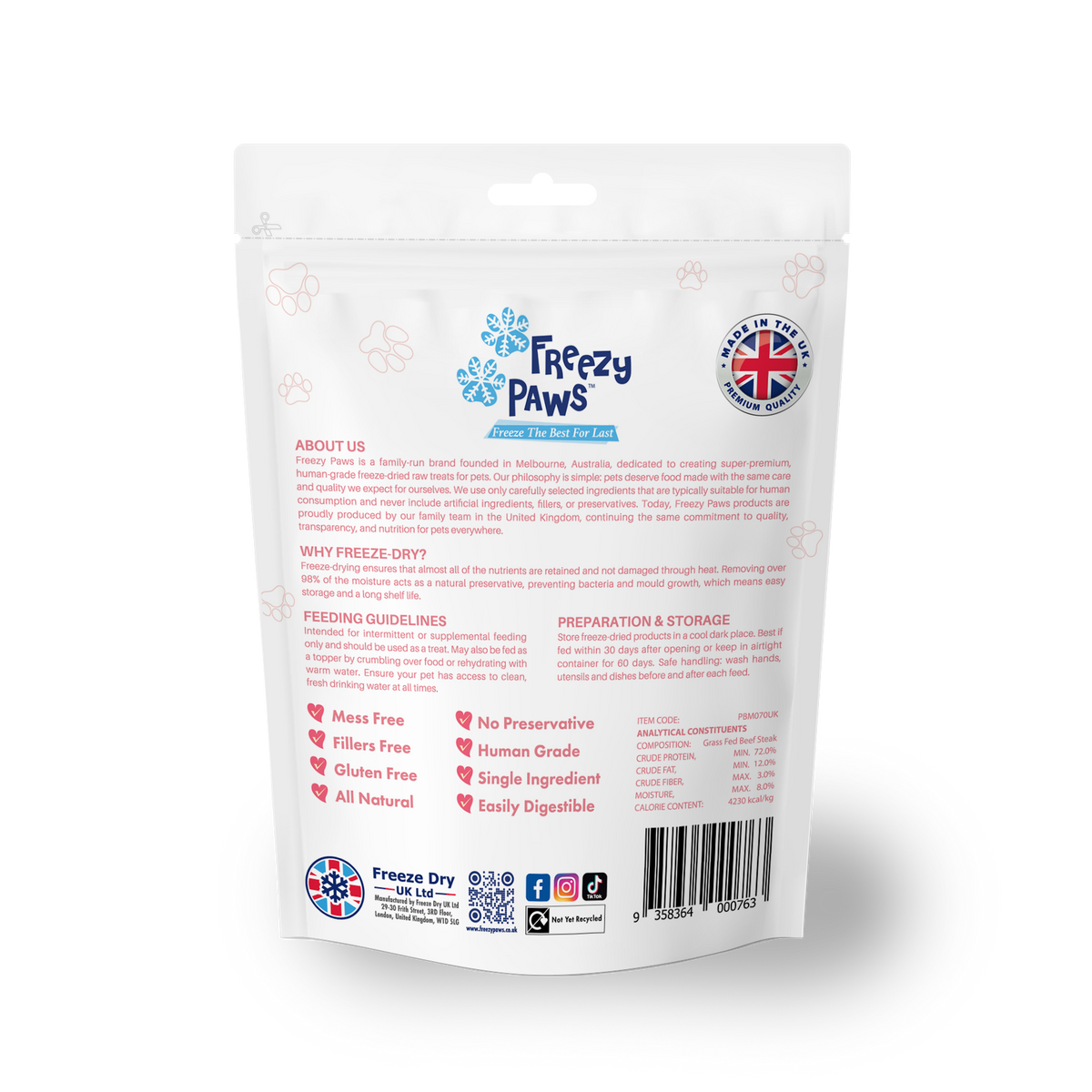 Freeze-Dried Raw Grass Fed Beef Steak Treats (70g)