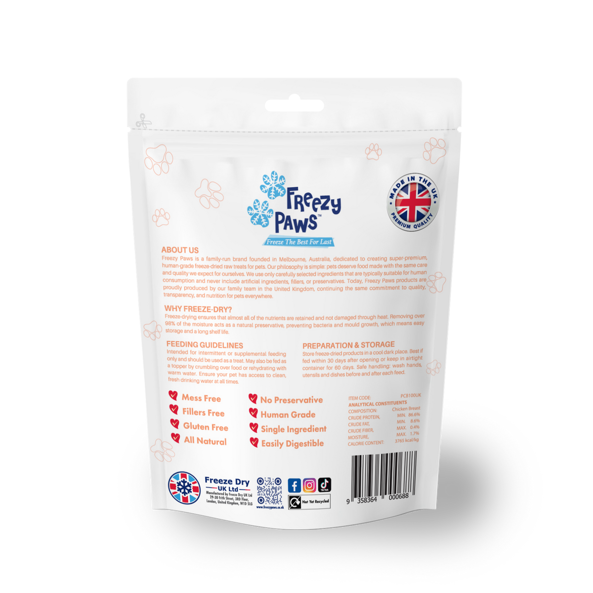 Freeze-Dried Raw Chicken Breast Treats (100g)