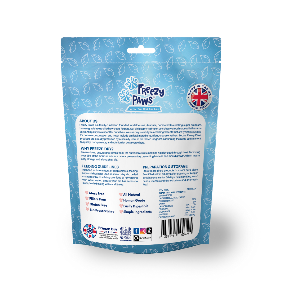 Freeze-Dried Raw Functional Training Treats - Chicken Breast w/Catnip (80g)