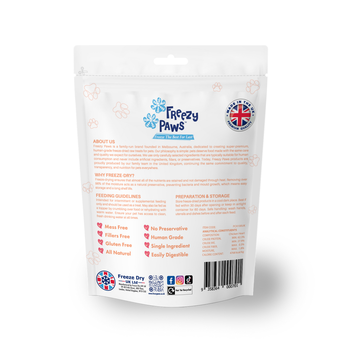 Freeze-Dried Raw Chicken Heart Treats (100g)