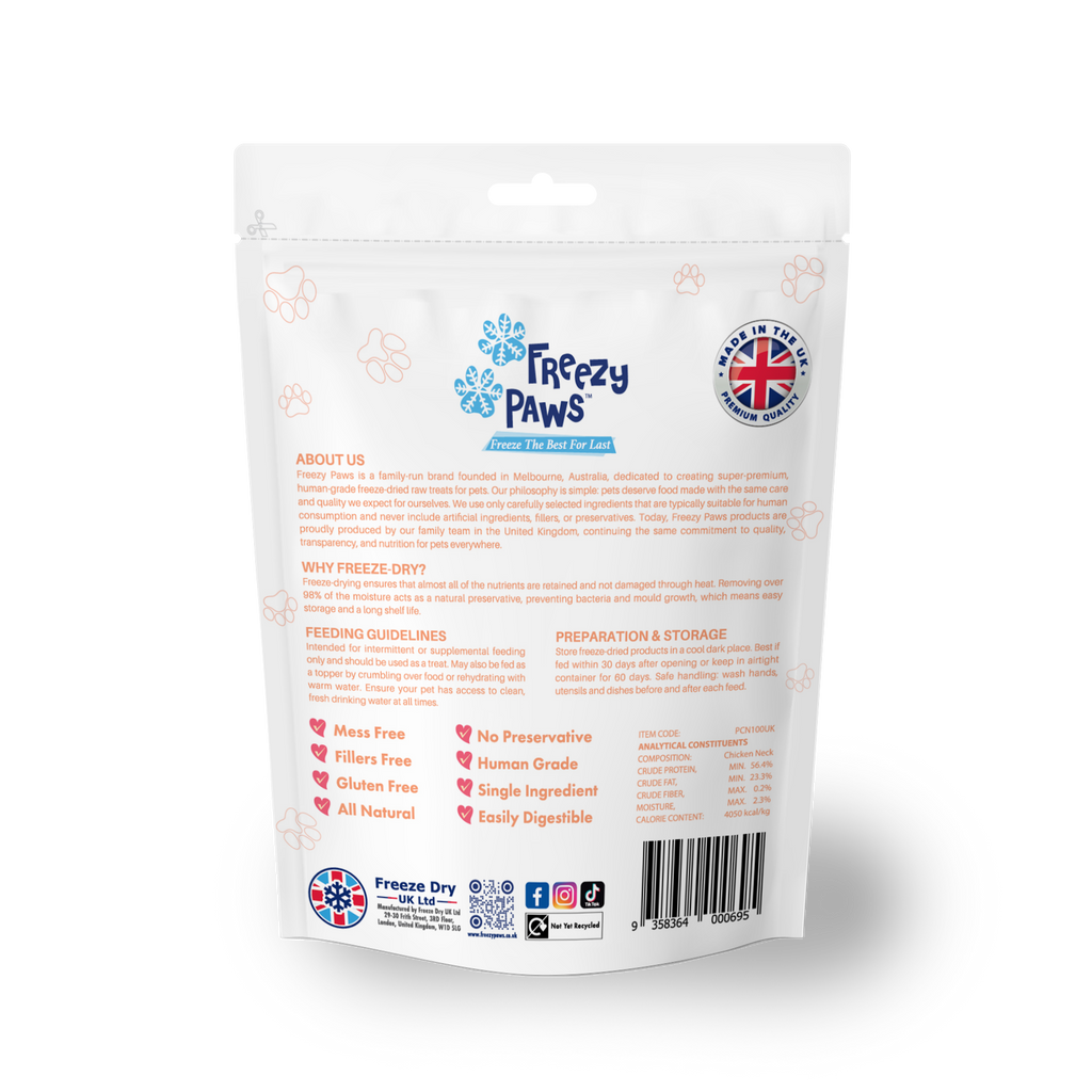 Freeze-Dried Raw Chicken Neck Dental Treats (100g)