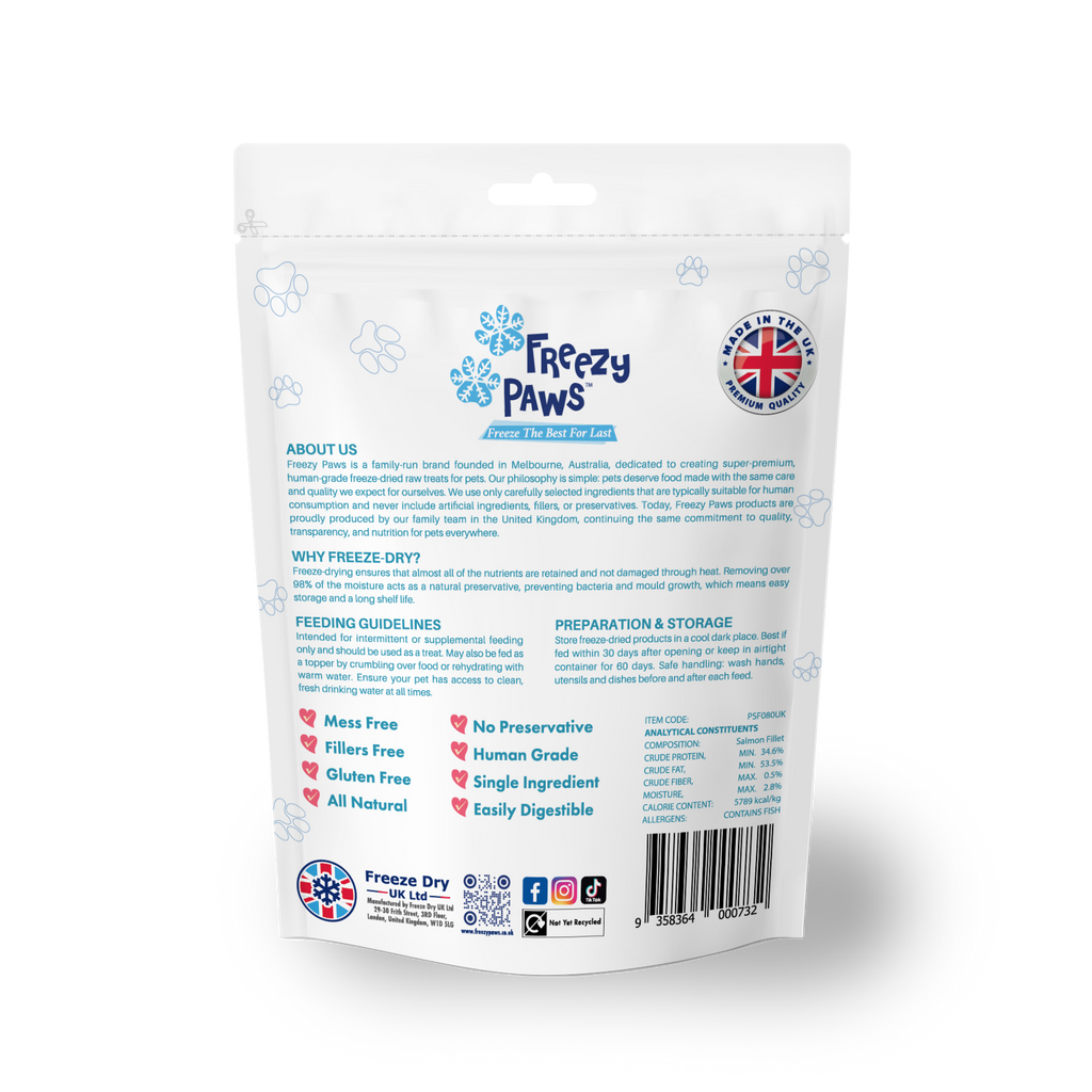 Freeze-Dried Raw Salmon Fillet Treats (80g)