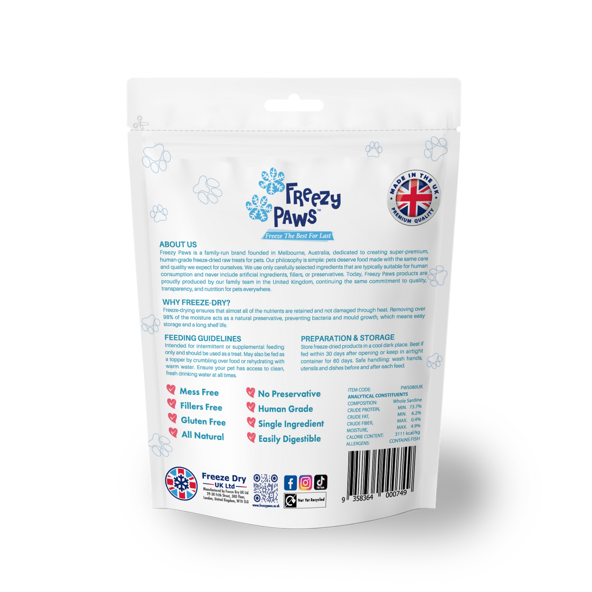Freeze-Dried Raw Sardine Treats (80g)